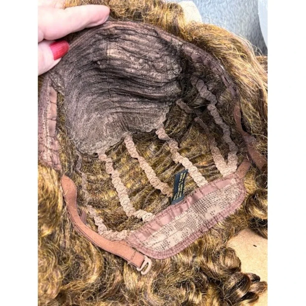 Brown Curly Lion Costume Wig with Ears and Beard Synthetic‎ Fiber Adjustable Cap